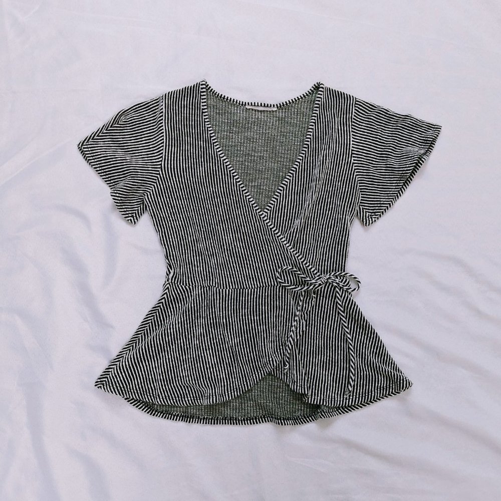 Caution To The Wind Black and White Raglan Wrap Blouse